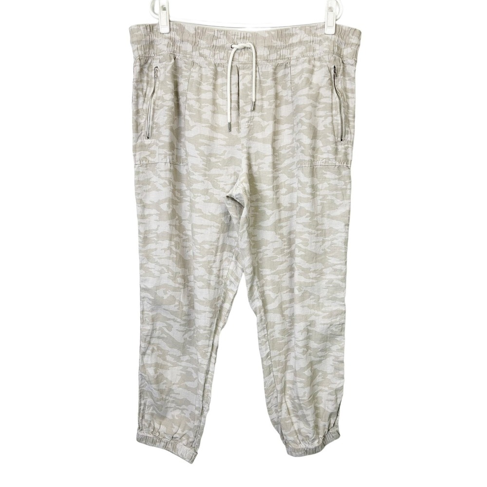 Athleta Cabo Linen Jogger Pants Women's Plus Size 20 Beige Camo Beach Vacation